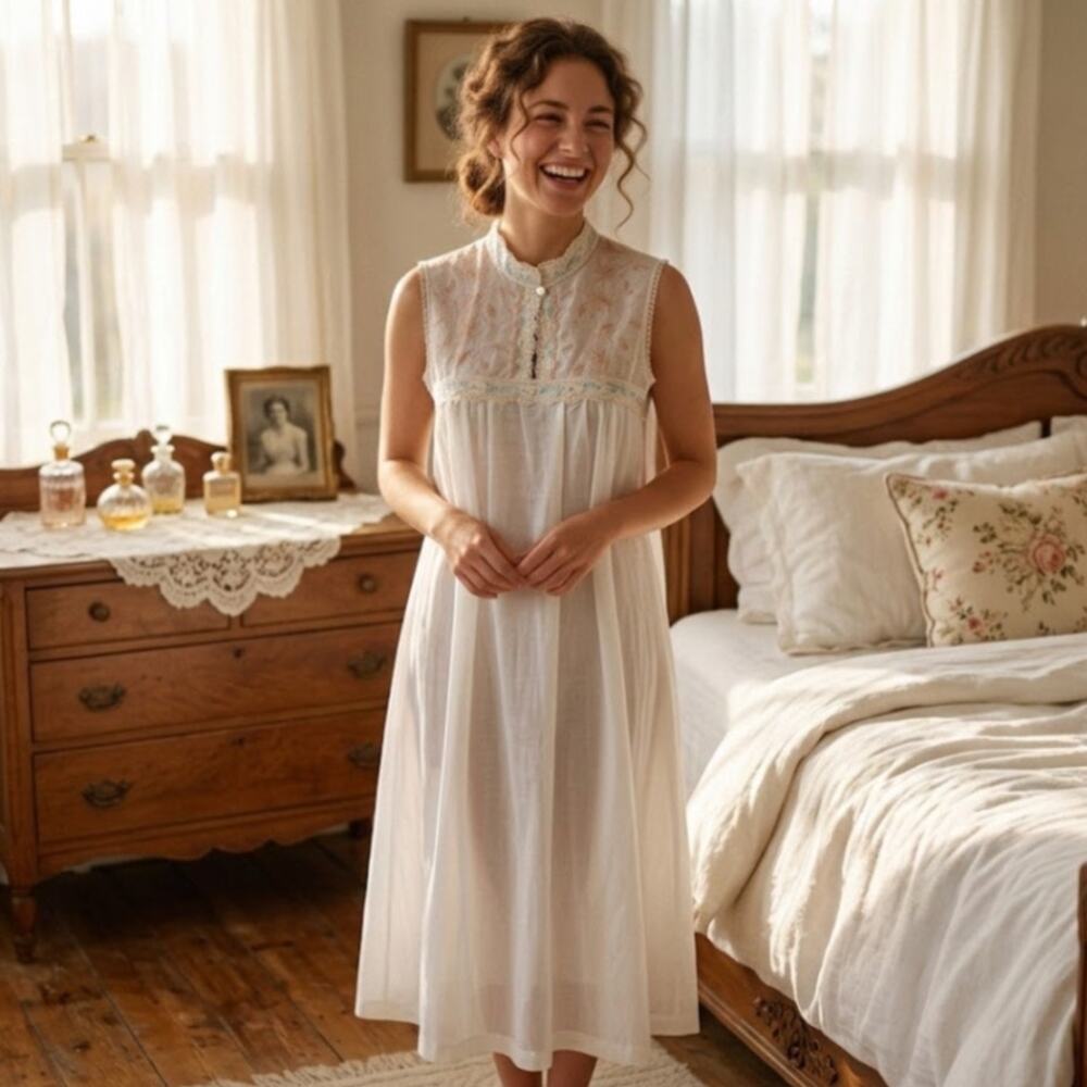 Vintage 60s Lace Nightgown Saramae Lingerie Embroidered Shift Dress Nightie